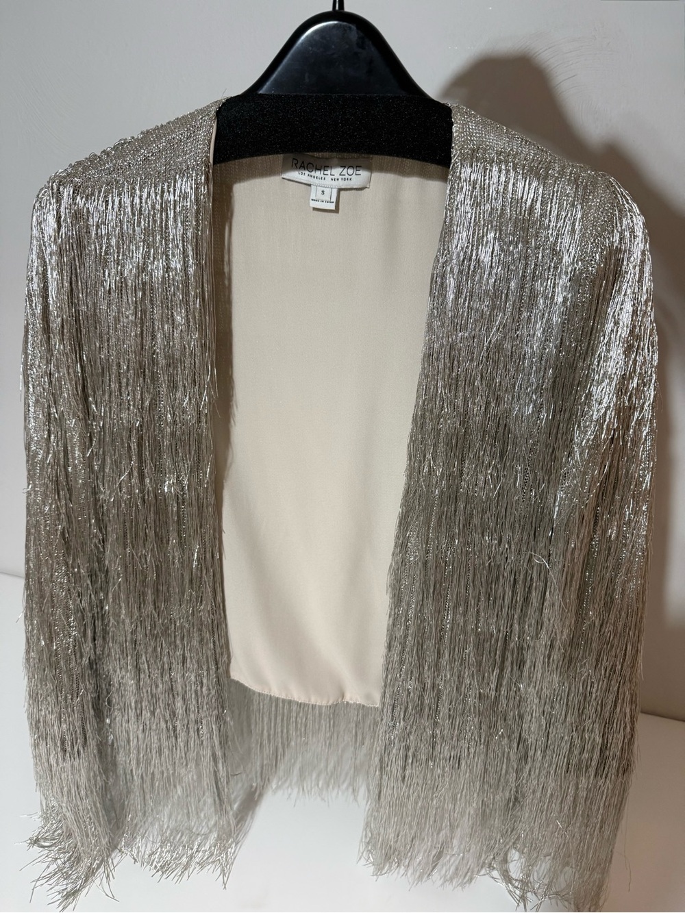 Rachel Zoe Silver Fringe Open-Front Blazer, Size Small
